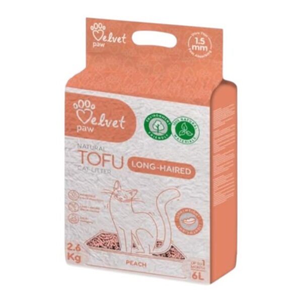 Velvet Paw Tofu Cat Litter Long Haired with Peach 6L